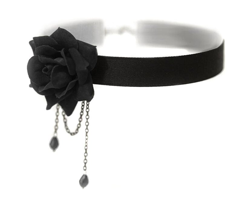 ericotry Elegant Retro Rose Flower Collarbone Chain Clavicle Necklace Gothic Lolita Black Lace Collar Choker Ornament Wedding Halloween Accessories (Black) - Image 1